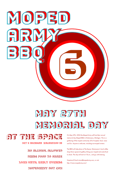 Moped Army BBQ 6, May 27th: Memorial Day, @ The Space, Kalamazoo, MI