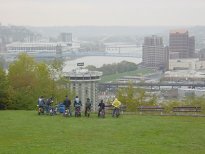 Some of use overlooking Covington and Cinci in a park
